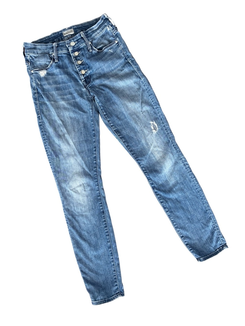 MOTHER Jeans The Pixie Graffiti Girl Slim Straight Distressed Button-Fly Jeans